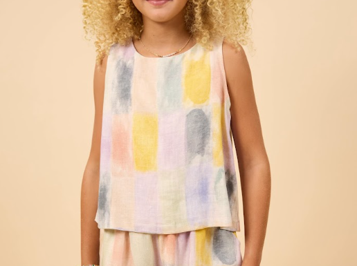 SADIE & SAGE TWEEN PETRICHOR TOP WITH BACK BUTTON PLACKET