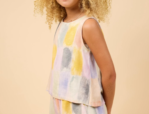 SADIE & SAGE TWEEN PETRICHOR TOP WITH BACK BUTTON PLACKET