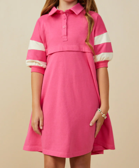 HAYDEN GIRLS COLORBLOCK SLEEVE COLLARED FRENCH TERRY DRESS