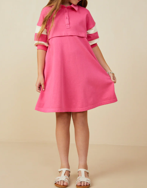 HAYDEN GIRLS COLORBLOCK SLEEVE COLLARED FRENCH TERRY DRESS