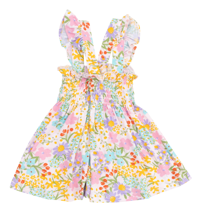 ANGEL DEAR AMELIA FLORAL RUFFLE STRAP SMOCKED TOP & DIAPER COVER