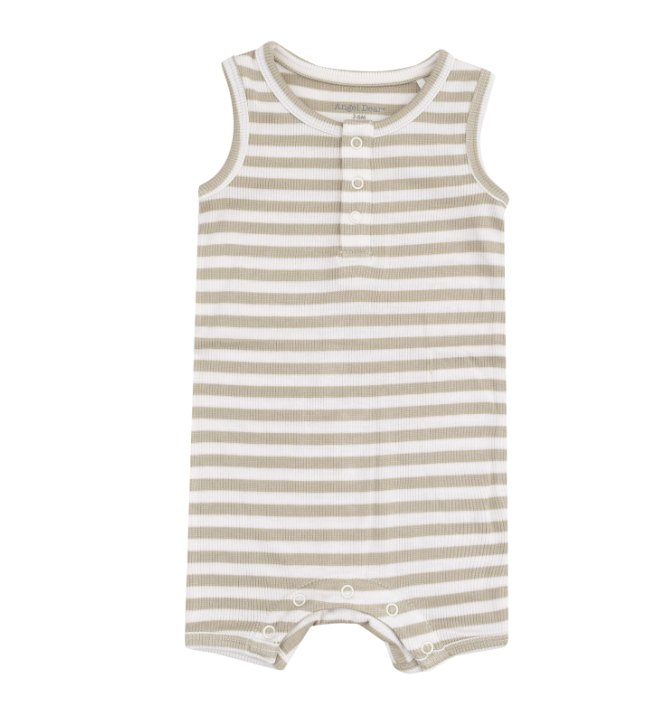 ANGEL DEAR STRIPE SAGE SLEEVELESS SHORTIE ROMPER