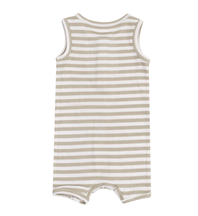 ANGEL DEAR STRIPE SAGE SLEEVELESS SHORTIE ROMPER