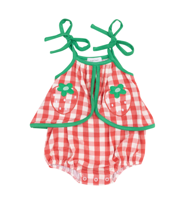 ANGEL DEAR STRAWBERRY GINGHAM SWING FRONT SUNSUIT W/APPLIQUE