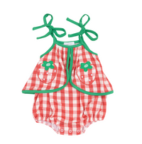 ANGEL DEAR STRAWBERRY GINGHAM SWING FRONT SUNSUIT W/APPLIQUE