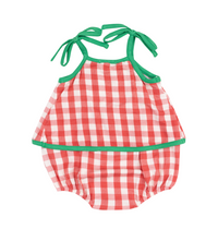 ANGEL DEAR STRAWBERRY GINGHAM SWING FRONT SUNSUIT W/APPLIQUE