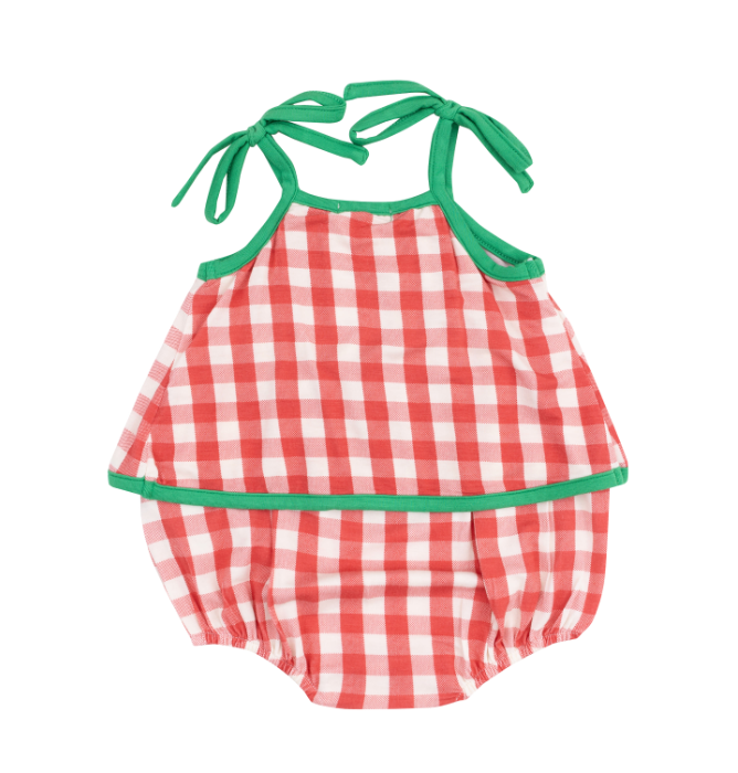 ANGEL DEAR STRAWBERRY GINGHAM SWING FRONT SUNSUIT W/APPLIQUE