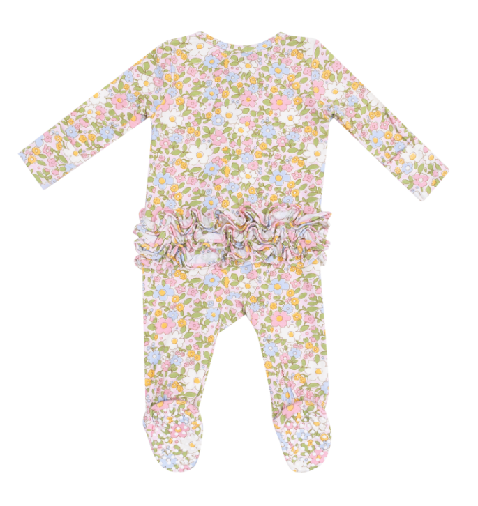 ANGEL DEAR BUBBLY BABY CALICO 2 WAY RUFFLE ZIPPER FOOTIE