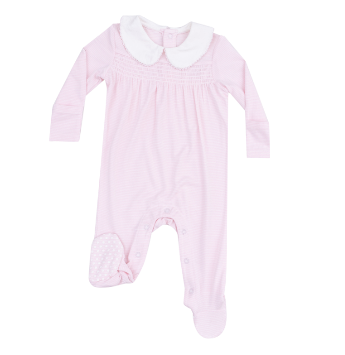 ANGEL DEAR STRIPE CLASSIC PINK SMOCKED PETER PAN FOOTIE