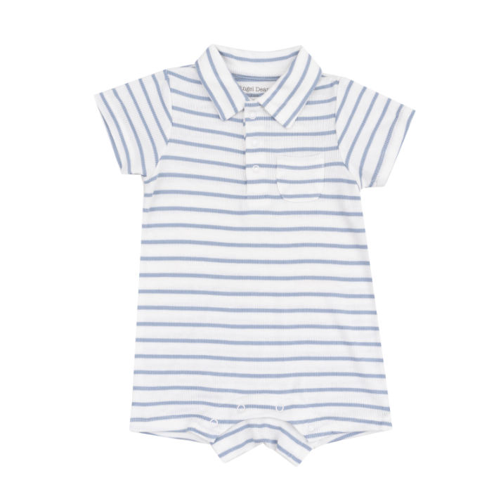 ANGEL DEAR FRENCH STRIPE DUSTY BLUE POLO SHORTIE