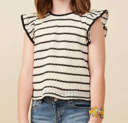 HAYDEN GIRLS CONTRAST PIPED TEXTURED STRIPED KNIT TANK