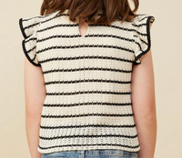 HAYDEN GIRLS CONTRAST PIPED TEXTURED STRIPED KNIT TANK