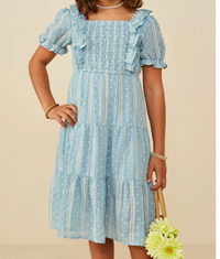 HAYDEN GIRLS LACED EMBROIDERED RUFFLED SMOCK DRESS