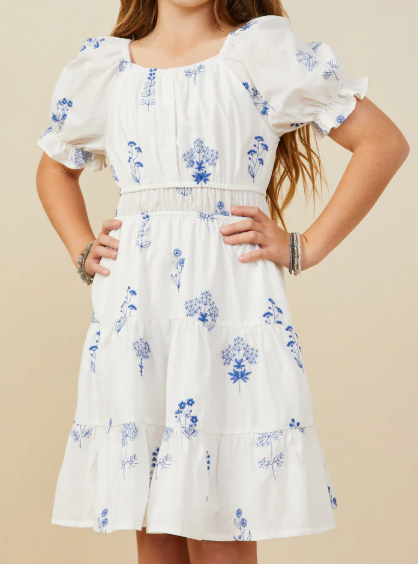 HAYDEN GIRLS WISPY FLORAL EMBROIDERED DRESS