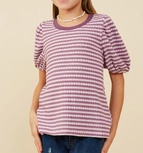 HAYDEN GIRLS PUFF SLEEVE TEXTURED STRIPE