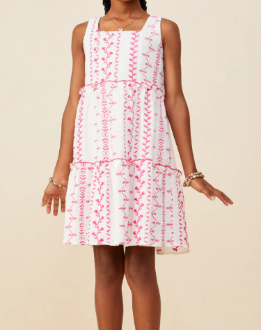 HAYDEN GIRLS BOTANICAL EMBROIDERED DRESS PINK