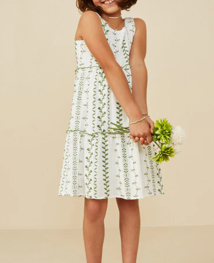 HAYDEN GIRLS BOTANICAL EMBROIDERED DRESS GREEN