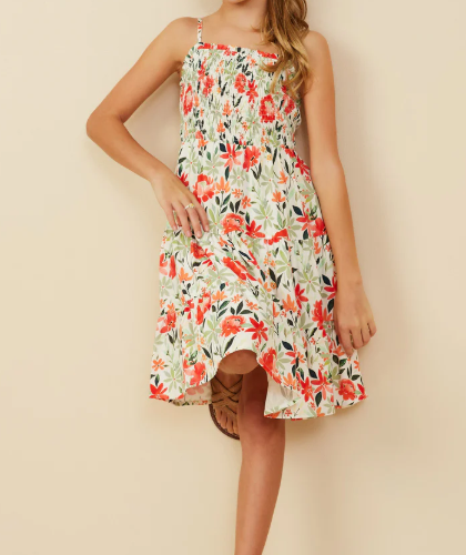 HAYDEN GIRLS SMOCKED SPAGETTI STRAP FLORAL DRESS