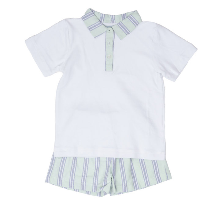 THE OAKS EASTON SHORT SET GREEN & BLUE STRIPE