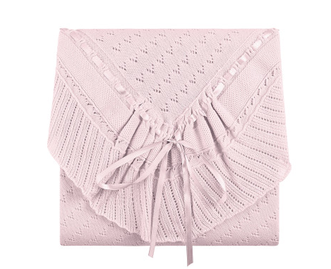 FELTMAN BROTHERS POINTELLE KNIT RUFFLE BLANKET PINK