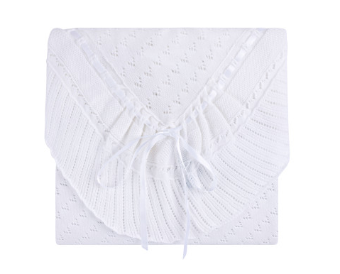 FELTMAN BROTHERS POINTELLE KNIT RUFFLE BLANKET WHITE