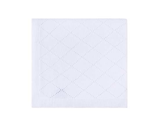 FELTMAN BROTHERS DIAMOND POINTELLE KNIT BLANKET WHITE