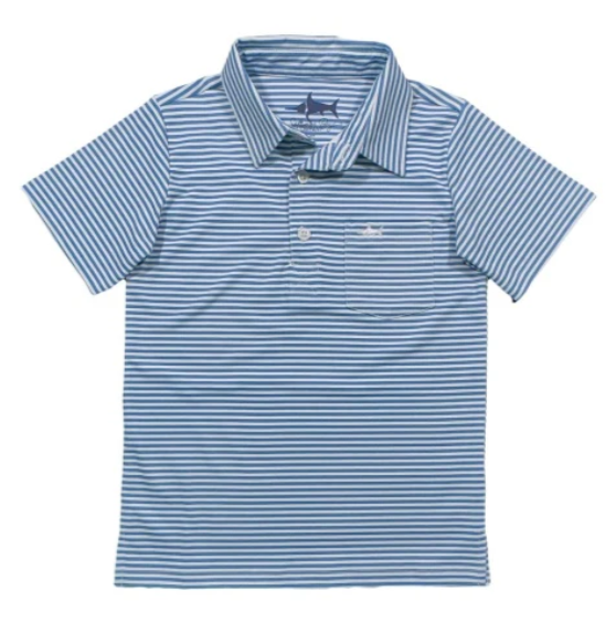 SALTWATER BOYS INSHORE SS PERFORMANCE POLOPARISIAN BLUE STRIPE