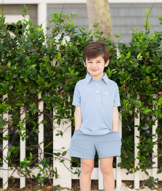 SALTWATER BOYS INSHORE SS PERFORMANCE POLOPARISIAN BLUE STRIPE