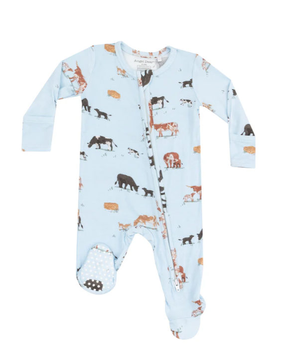 ANGEL DEAR COW FAMILIES BLUE 2 WAY ZIPPER FOOTIE