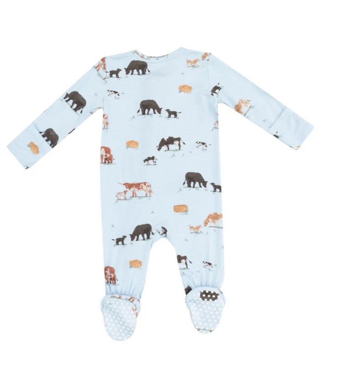 ANGEL DEAR COW FAMILIES BLUE 2 WAY ZIPPER FOOTIE