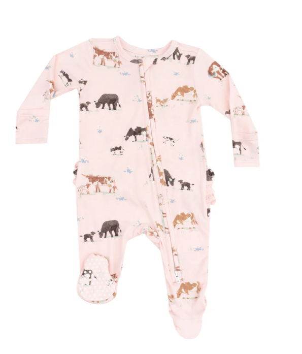 ANGEL DEAR COW FAMILIES PINK 2 WAY RUFFLE ZIPPER FOOTIE