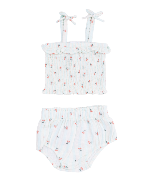 ANGEL DEAR CHERRY STRIPE SMOCKED RUFFLE SET