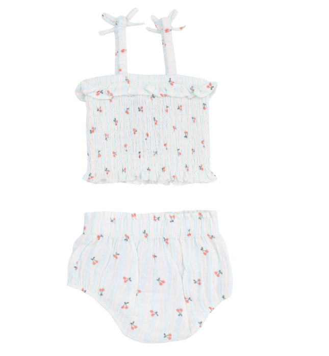 ANGEL DEAR CHERRY STRIPE SMOCKED RUFFLE SET