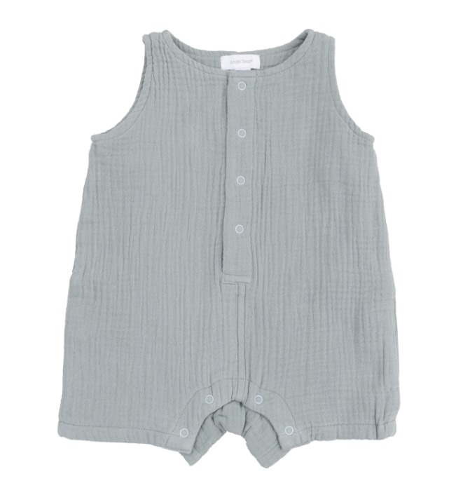 ANGEL DEAR SOLID MUSLIN SLATE GREY SLEEVELESS SHORTIE ROMPER