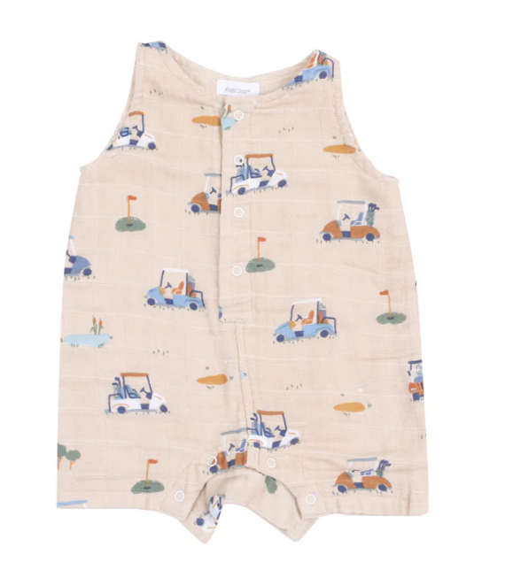 ANGEL DEAR GOLFCART CUTIES OATMILK SLEEVELESS SHORTIE ROMPER