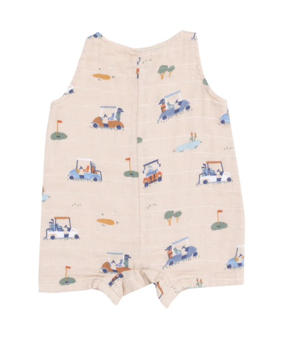 ANGEL DEAR GOLFCART CUTIES OATMILK SLEEVELESS SHORTIE ROMPER