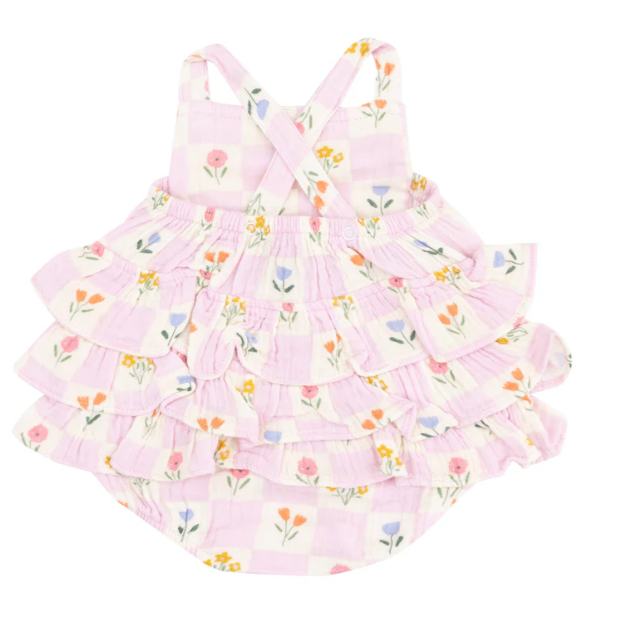 ANGEL DEAR FLORAL CHECK RUFFLE SUNSUIT