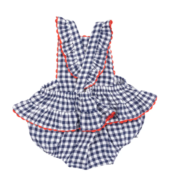 ANGEL DEAR NAVY GINGHAM RIC RAC RUFFLE SUNSUIT