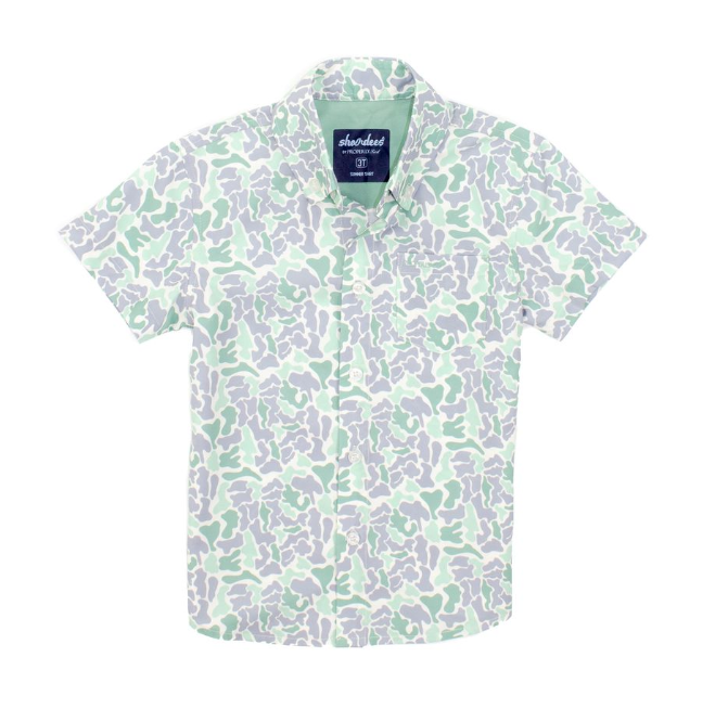 PROPERLY TIED LD BOYS SHORDEES SUMMER SHIRT SAGE CAMO