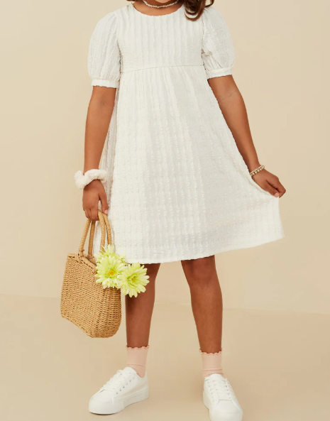 HAYDEN GIRLS TEXTURED KNIT PUFF SLEEVE DRESS