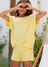 VINTAGE HAVANA YELLOW SHORTS WITH SMILE EMBROIDERY