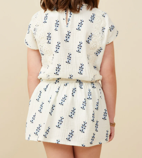 HAYDEN GIRLS CROCHET LACE TRIM FLORAL GAUZE TOP
