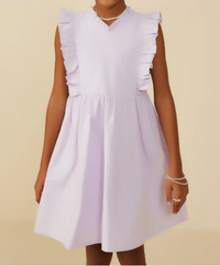 HAYDEN GIRLS RUFFLE V NECK SLEEVELESS POPLIN DRESS
