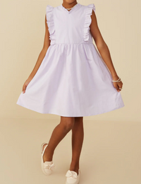 HAYDEN GIRLS RUFFLE V NECK SLEEVELESS POPLIN DRESS