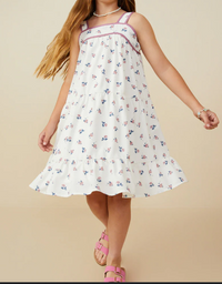 HAYDEN GIRLS CONTRAST PIPED DITSY FLORAL TANK DRESS