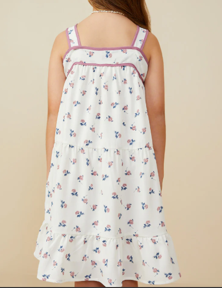 HAYDEN GIRLS CONTRAST PIPED DITSY FLORAL TANK DRESS
