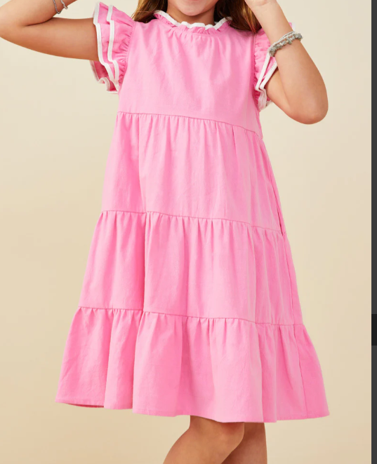 HAYDEN GIRLS CONTRAST PIPED RUFFLE DETAIL DRESS