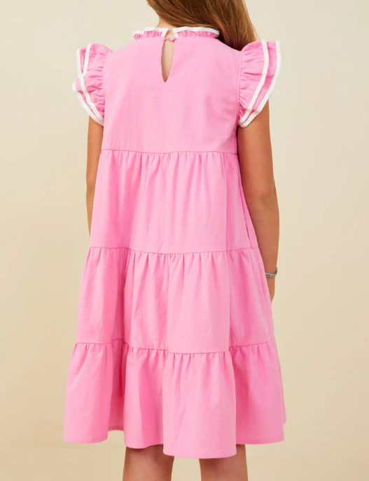 HAYDEN GIRLS CONTRAST PIPED RUFFLE DETAIL DRESS