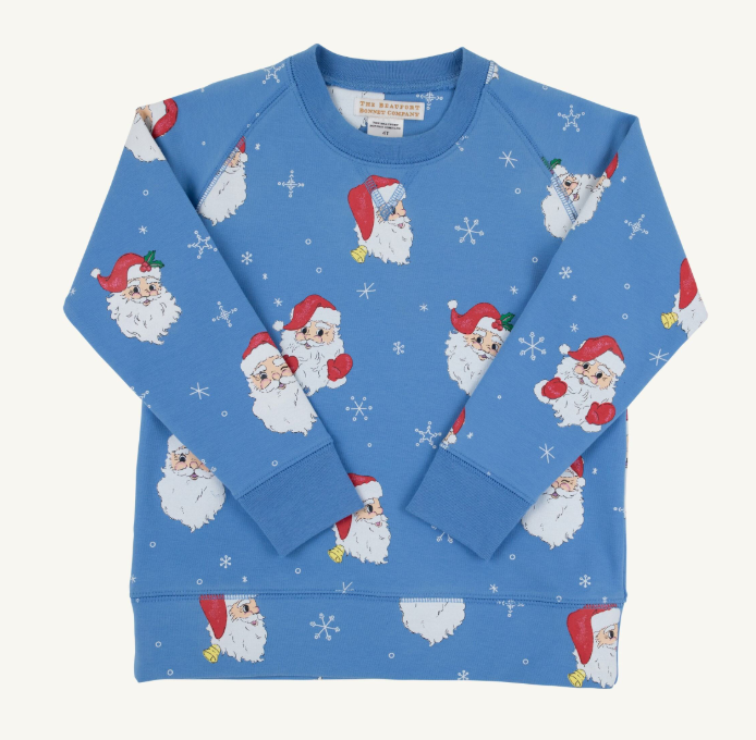 TBBC BOYS CASSIDY COMFY CREWNECK FRENCH TERRY DEAR SANTA BARBADOS BLUE