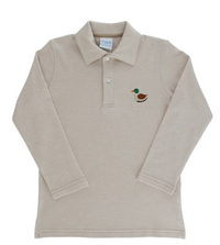 BAILEY BOYS EMBROIDERED KNIT MICROSTRIPE POLO DUCK ON KHAKI